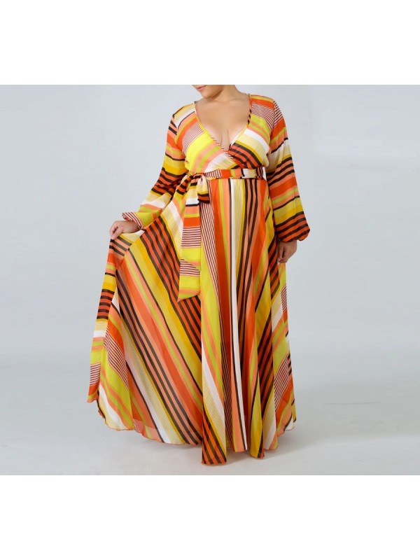 Vestito Donna Lungo a Righe Taglie Grandi Woman Oversize Maxi Dress OS120013B f2